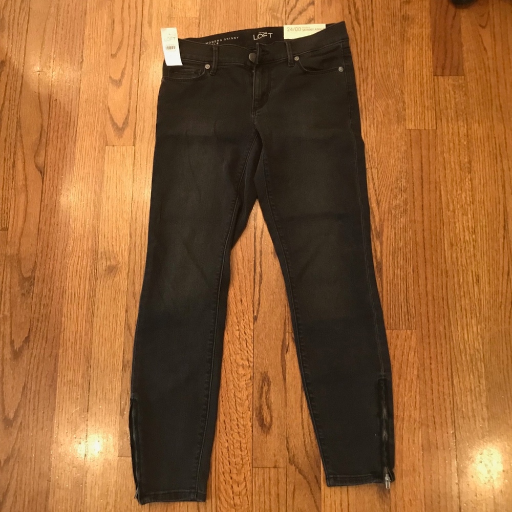 LOFT Faded Blackish Grey Jeans with Zippers